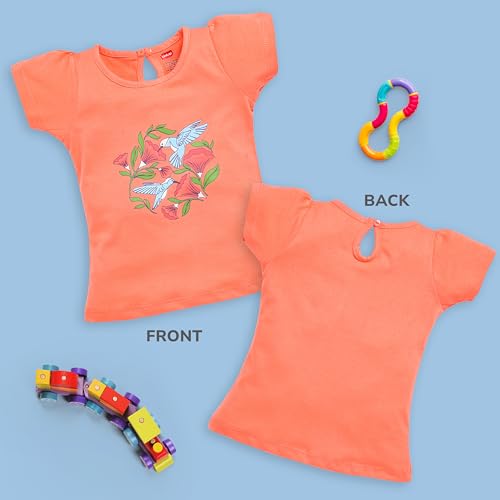 Image of LuvLap Baby Girls Regular Fit 100% Cotton Half Sleeves Girls Top Pack of 5