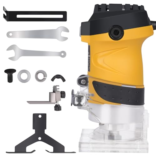 Image of Deli DL-XB06-E1 550W Laminate Trimmer 220-240v ~50hz /60hz Wood-Trimmer Router with 30000 RPM No Load Speed 6mm(1 /4 inch) Changing Chuck Woodworking Hand Tool Cutter for Edge Banding (Pack of 1, Yellow)