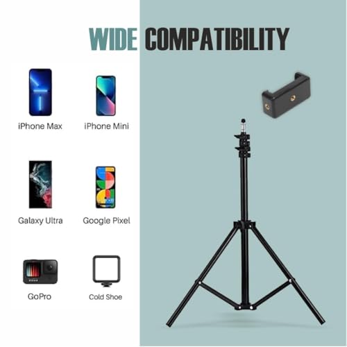 Image of Adjustable Tripod Stand for Mobile & Camera, 360 Rotation, Height Adjustable, Lightweight & Sturdy, Compatible with iPhone, Android, DSLR, Ring Light for Video Recording
