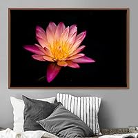 Framed Canvas Wall Art Pink Flower Portrait Bohemian Dark Dramatic Floral Multicolor Petal Photography Portrait - 16x24 inches