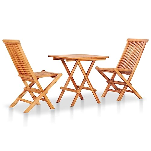 vidaXL Mobilier de Bistro Pliable 3 pcs Salon de Jardin Table et Chaises de Patio Terrasse Extérieur Salle à Manger Bois de Teck Solide