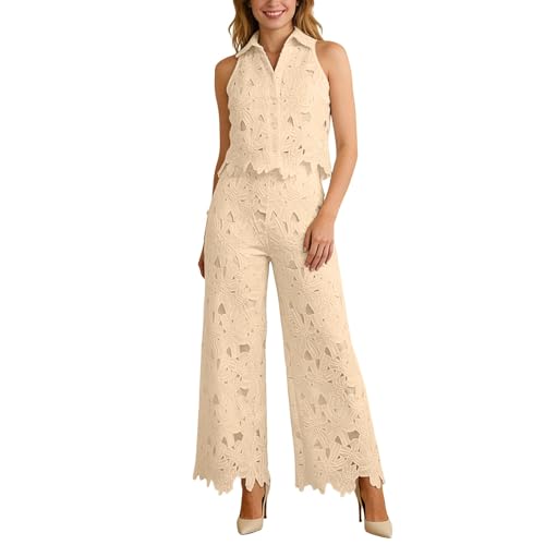 Tenue deux pièces femme avec gilet à revers et pantalon large fluide chic