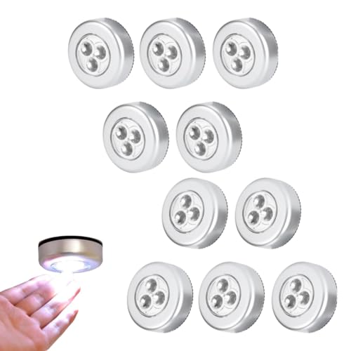 Beufee Luz nocturna LED de 10 piezas, mini luces innovadoras para gabinete, luces alimentadas por batería, luces de escalera, luz nocturna para inodoro para armario
