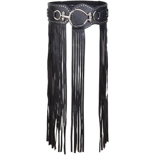 GORGECRAFT PU Leather Tassel Waist Belt Black Vintage Punk Wide Long Fringe Dress Belt Adjustable Women Jeans Skirt Boho Waistband Gothic Body Harness for Halloween Party Dance Cosplay Costume