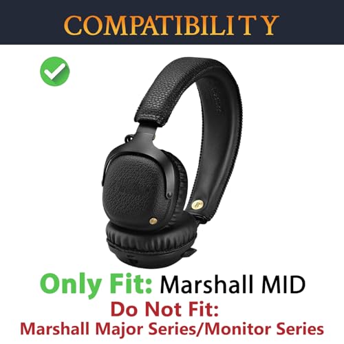 SOULWIT Almohadillas de reemplazo para auriculares Marshall MID ANC con cancelación activa de ruido, Bluetooth inalámbricos On-Ear, cojines de cuero proteico suave y espuma aislante de ruido - Negro miniatura 2