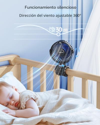 Miniatura 5 de Sweetfull Ventilador De Cochecito De Bebé, Ventilador De Cochecito De 6000 Mah, Funciona Con Pilas, Portátil, Asiento De Coche, Bicicleta, Viajes