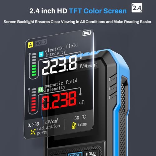 DewinLVD 3-in-1 EMF-Messgeräte, Strahlungsdetektor EF MF RF Handgehaltener Digitaler Elektromagnetische Felder Detektor Automatischer Alarm LCD für den Einsatz zu Hause und im Büro