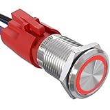 APIELE 10 Amp 16mm Latching Push Button Switch 12V Angel Eye LED Waterproof Stainless Steel Round Self-Locking 1NO (16mm, Red)