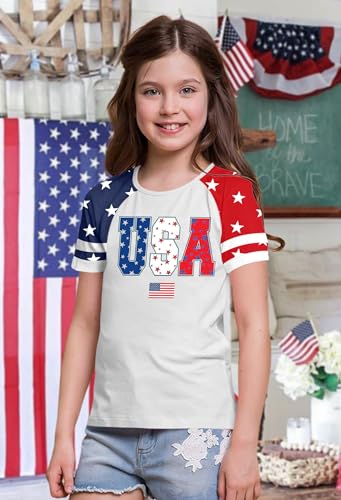 Image of Ithalt Boys Girls USA Shirts Kids 4th of July Shirts American Flag Tshirt Patriotic Top Independence Day Outfit 5-13y