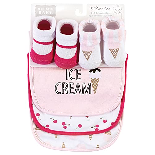 Image of Hudson Baby Unisex Baby Cotton Bib and Sock Set, Ice Cream, One Size