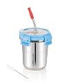 LiLLMONKiDZ Stainless Steel Tumbler for Kids 300ml Sky Blue, Leak Proof Glass Tumbler with Lid, 1 Straw & 1 Cleaning Bru