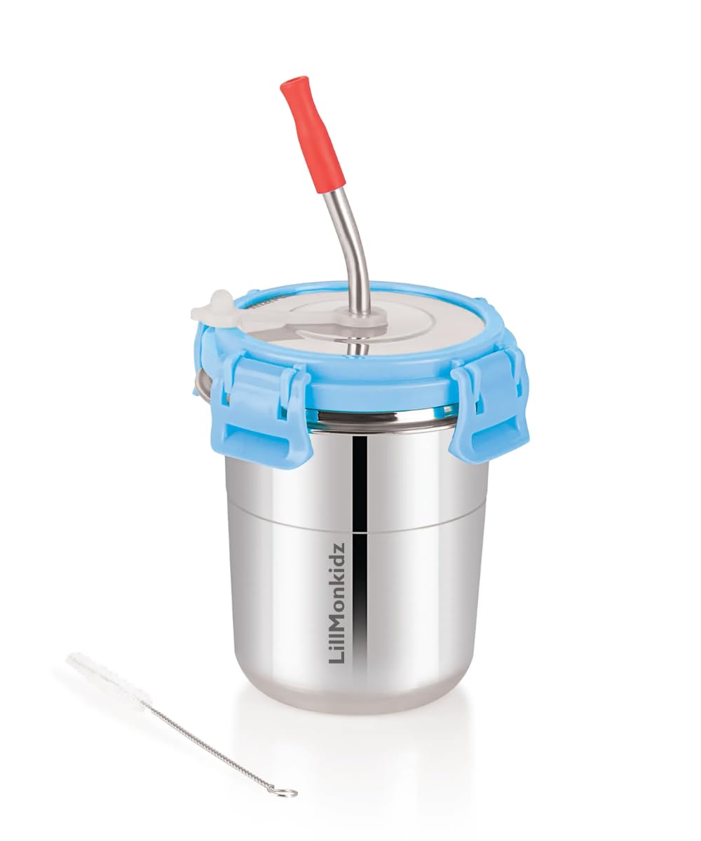 LiLLMONKiDZ Stainless Steel Tumbler for Kids 300ml Sky Blue, Leak Proof Glass Tumbler with Lid, 1 Straw & 1 Cleaning Brus... - Review, Price and Buying Guide
