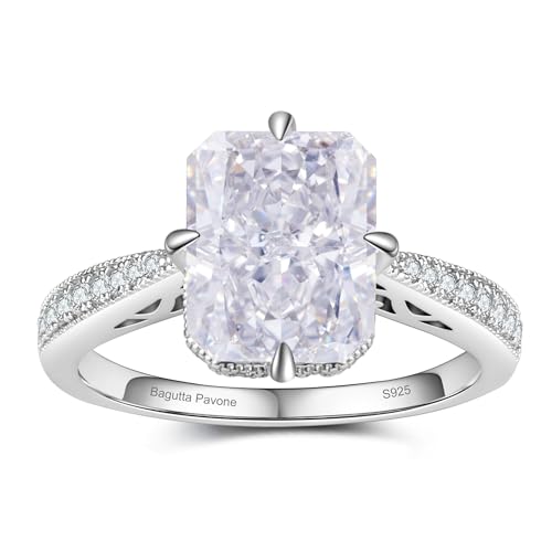 4/10/12.5CT Radiant Cut Cubic Zirconia Engagement Rings for Women, Women's Rectangle/Pear/Oval Shaped 925 Sterling Silver with 18K White Gold Plated Solitaire CZ Promise Ring