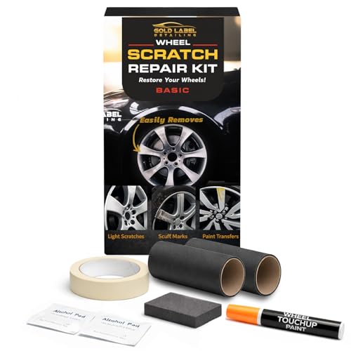 Image of Wheel Scratch Repair Kit | Gloss Silver Rim Touch-Up Pen 30ml | Basic DIY Kit with Sanding Block, Alcohol Wipes, Masking Tape & Sandpapers | Restore Painted Alloy Wheels