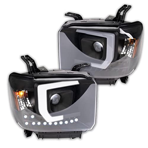 Image of TRQ Performance Driver and Passenger Side Headlight Assembly Set Black Housing Compatible with 14-18 GMC Sierra 1500 15-19 GMC Sierra 2500 HD 15-19 GMC Sierra 3500 HD