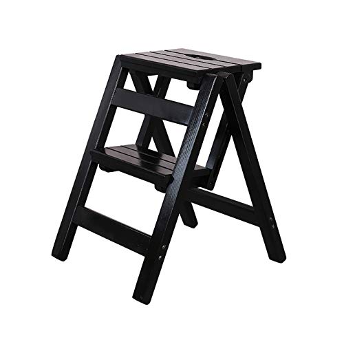 ZYQYMX Bois 2 Marches de Bande de Roulement Métons Pliants Échelles Pour La Cuisine, Belle-Fasse En Bois Small Foot Tabourets Banc de Chaussures Portables En Intérieur/Porte-Fleurs/Le Noir