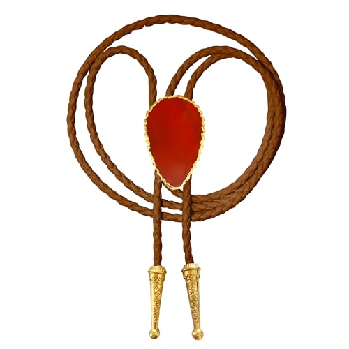 Image of Daisy Del Sol Gemstone Bolo Tie Braided Vegan Faux Leather Natural Stone Gold Handmade Necklace Adjustable Boho Western Jewelry