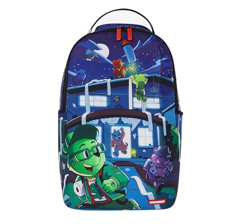 Sprayground Misfits Of Moneyville Blue Backpack, One Size, Multicolor, Men's, PVC Exterior, 20 Liters, Padded Laptop Sleeve, 18' H x 11.5' W x 6' D