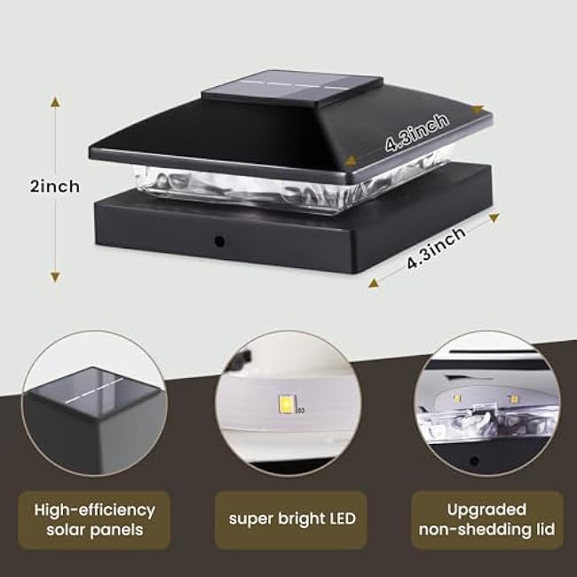 Solar Post Cap Lights Deck Fence Lights 16-Pack Black Bright Warm White 4x4