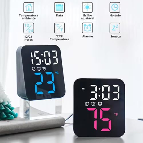 Relogio De Mesa Digital e Parede Com Luz Noturna Temperatura Despertador Para Quarto Relógio de Pare