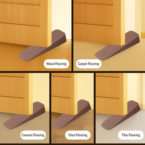 Image of Rubber Door Stopper Wedge, Heavy Duty Anti-Slip Door Holder & Blocker with Strong Grip for Tiles, Marble, Wood, Carpet & Cement Floors | Home, Office, School & Warehouse Use (Brown, Pack of 8)