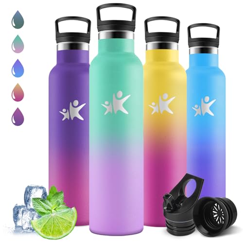 Gourde, 1000 ml Sans BPA, Gourde Isotherme, Gourdes Avec Paille et 2 Couvercles, Bouteille d'eau, 304 Acier Inoxydable, Bouteille Isotherme pour Camping, Salle de Sport, Bureau - Vertlac&violetclair