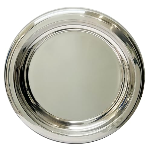 Olmaanseta Stainless Steel Round Serving Tray,Metal Decorative Tray,Display Serving Platter for Wine and Glasses,12 Inches