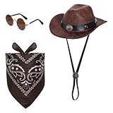Haakong Cowboy Costume Set for Small Dog Cat Pet Mini Cowboy Hat Sunglasses with Bandana for Halloween Holiday Party Cosplay