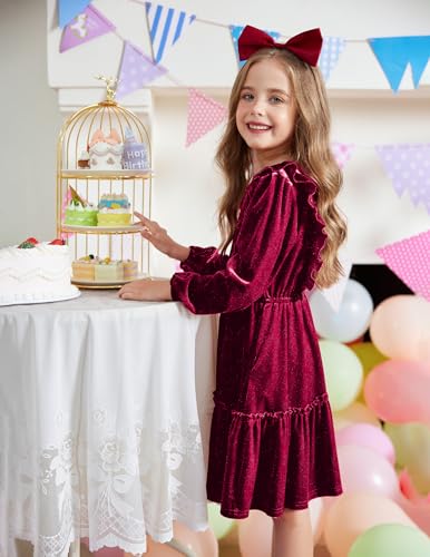 Arshiner Girls Dress Long Sleeve A Line Ruffled Smocked Casual Dress with Pockets 5-14 Years3