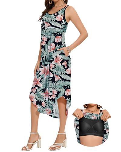 JOYSHAPER Built in Bra Summer Maxi Dresses Casual Sundress Sleeveless