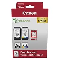 Canon Multipack Cartuccia & Carta - 2 Cartucce per Stampante Originali PG-575/CL-576 (1 x Nero, 1 x...
