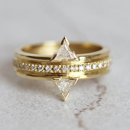 Gold Color Wedding Rings for Women Trendy Triangular Cubic Zirconia Engagement Jewelry