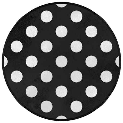 White Black Polka Dot Round Area Rug, Large Circle Rugs Non Slip Round Floor Mat Soft Washable Carpet For Living Room Bedroom Indoor Outdoor, 5 Ft #TOP1