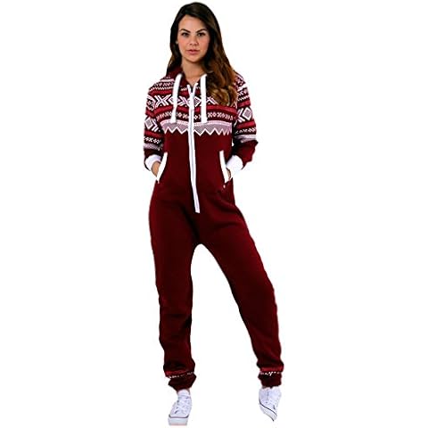 newfacelook Womens Onesie Aztec Print Ladies Fleece Jumpsuit All in One Piece Unisex Nightwear Cover
