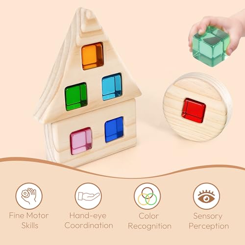 Image of Woodtoe Large Rainbow Gem Blocks, 16 PCS Stacking Blocks for Toddlers 1-3 | Includes 3 Wooden Shapes, Montessori Sensory Toy, Creative Acrylic Blocks, No Choking Hazard, Birthday Gift for 1 2 3 Years