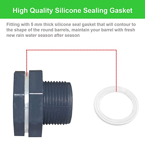 2 Pieces 1/2 Inch Pvc Bulkhead Fitting Water Tank Connector Adapter Fitting With Plugs For Water Tanks Rain Barrels Aquariums (1/2"-2Pcs) #TOP2