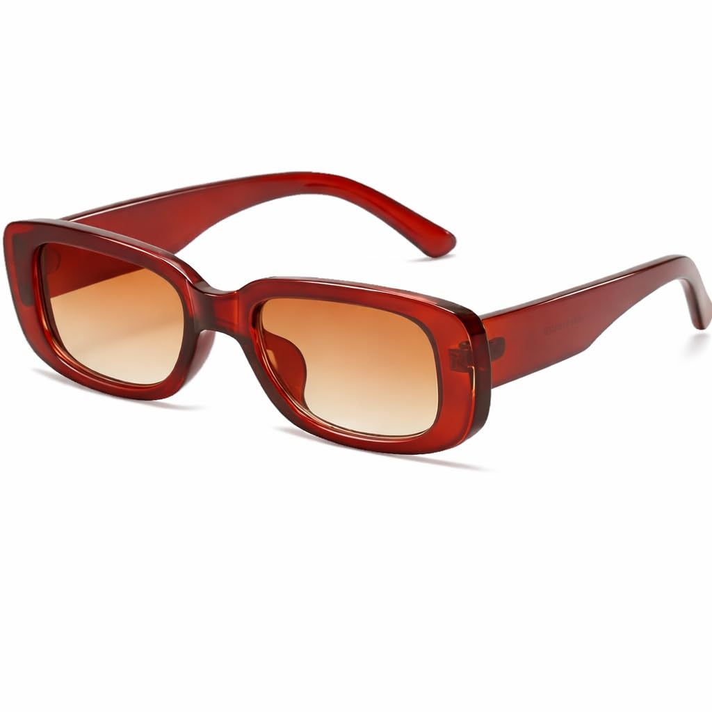 Lunettes de soleil rectangulaires marron, finition rétro d'exception