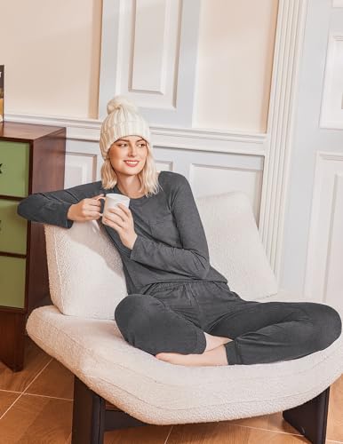Image of Ekouaer 2 Pack Womens Pajama Sets Long Sleeve Pjs Soft Comfy Lounge Set
