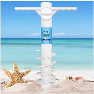 AMMSUN Beach Umbrella Sand Anchor Heavy Duty, Outdoor Umbrella Base with 5 Spiral Screw, Universa & One Size Fits All Beach Umbrella, Safe Umbrella Holder Stand Ideal for Strong Winds White