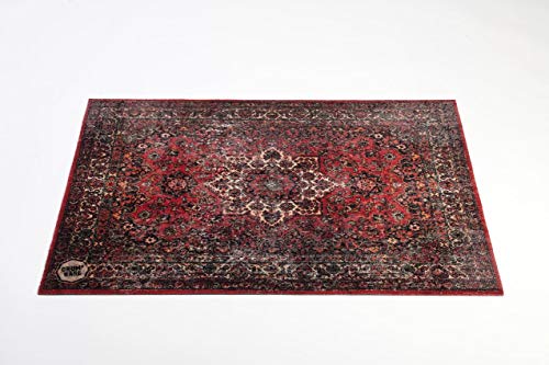 DRUMnBASE Vintage Persian Style Stage Rug | Non-Slip Waterproof Drum Mat for Studio and Stage Use | 4.26 FT x 3 FT Drum Carpet with Anti-Vibration Rubber Backing | Red Rug for Drums and Amps