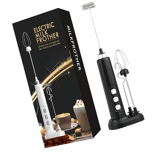 JUJUFREE Espumador automático de leche y batidor multiusos con 3 ajustes de velocidad, diseño recargable para hornear y uso en la cocina