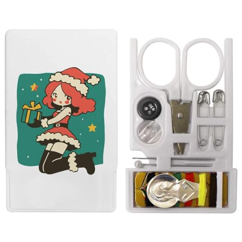 'Cute Christmas Girl with Gift' Mini Travel Sewing Kit (SE00038878)