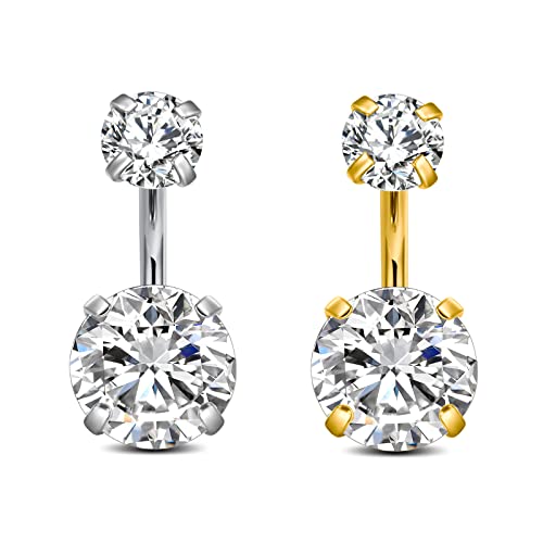 Longita Belly Button Ring Silver Gold Belly Rings Surgical Steel Belly Button Rings for Women Dangle Belly Button Rings Dangling Short Belly Button Ring 6mm 10mm