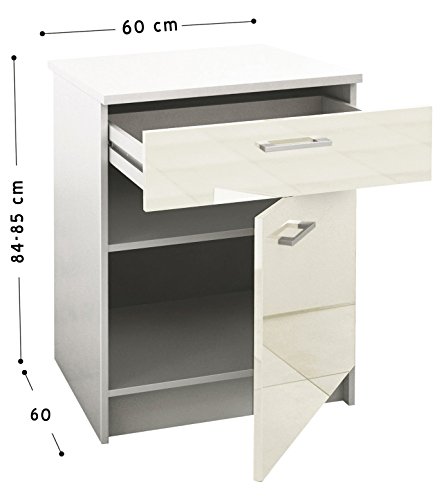 Berlioz Creations PRIMA PG6BTI Unterschrank für Küche mit Arbeitsplatte, 1 Dekortür und 1 Dekorschublade in glänzendem Elfenbein, 60 x 60 x 85 cm, 100 Prozent französische Herstellung - Image 3
