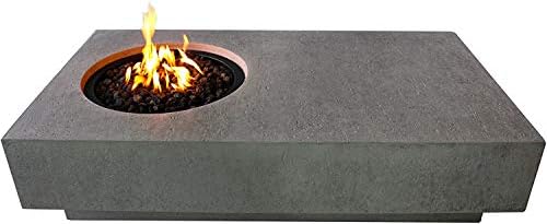 Metropolis Concrete Fire Pit 56" x 32" Outdoor Patio Firepit Includes Lava Rocks Modern Fire Pits & Outdoor Fireplaces for Garden, Deck, Indoor & Outdoor Heating