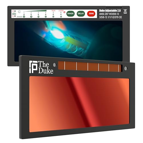 Image of The Duke Adjustable 2.0 | Adjustable Shade 8-13 Red Auto Darkening Welding Lens With Grind Mode | 5A TIG Rating - No Flashing | 2 inch X 4.25 inch X 0.2 inch | Red Welding Lens - Green Puddle | Royal Series 2.0