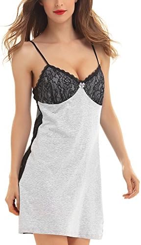 Yulee Lady Girls Lace Slip Chemise Nightgown Sleepwear Gray, XXL