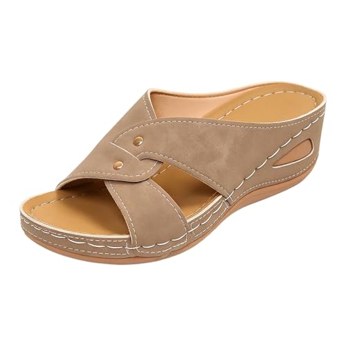 Genérico Zapatos Fiesta Mujer Zapatos de mujer de ante hueco con puntera abierta, 𝐩lataforma gruesa y talón descubierto, ideales para uso casual. Sandalias Doradas Tacon (Khaki, 37)