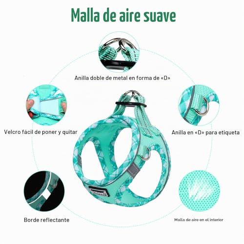 Miniatura 3 de Doramio Arnés Perro Pequeños, Arnés Antitirones Reflectante Cómodo Transpirable Arneses Chaleco Para Perros Pequeños Mediano Gatos, Cachorros S, Verde Claro