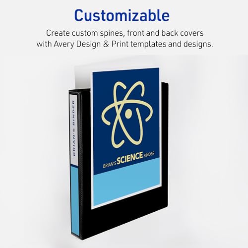 Image of Avery Heavy-Duty View 3 Ring Binders, 1 Inch One Touch Slant Rings, DuraHinge, 1.4 Inch Wide Spine, Customizable Clear Cover and Spine, Black Binders (4-Pack of 79868)